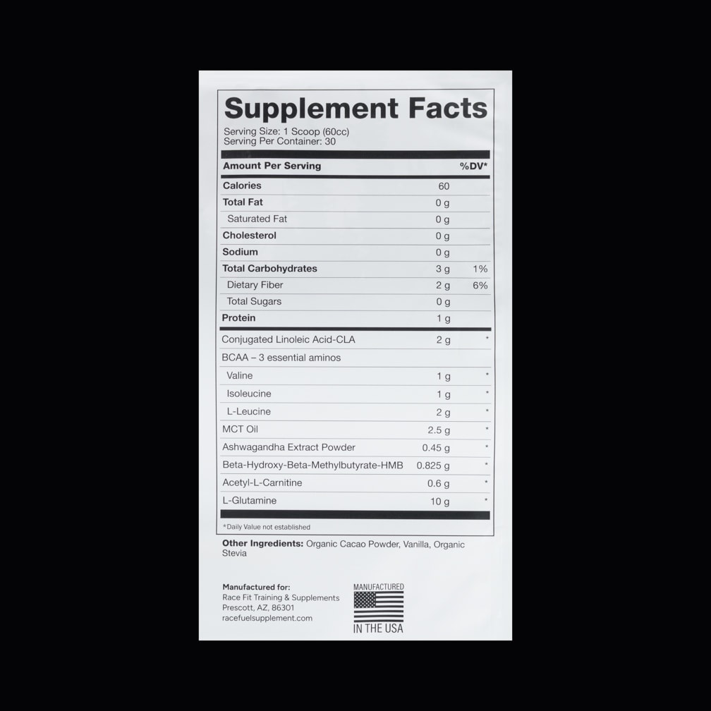 Race Fuel Supplement Facts panel